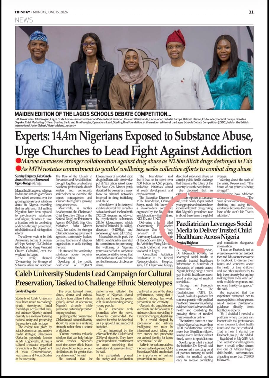 Newspaper feature about Ask The Paediatricians Foundation